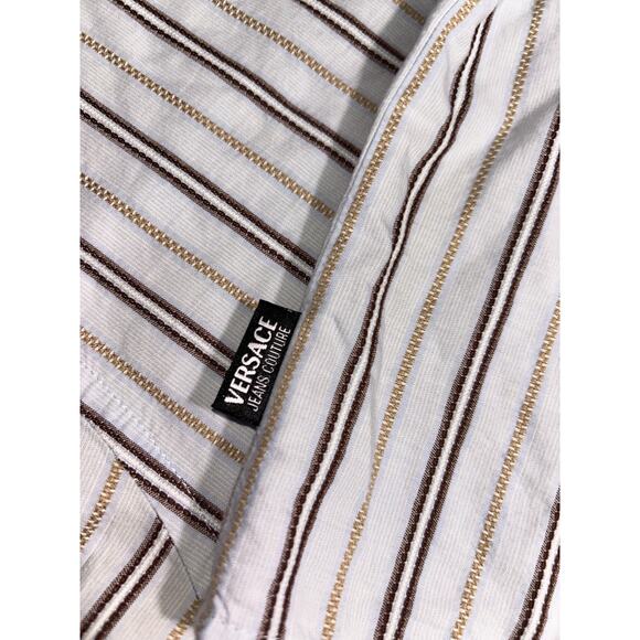 Vintage Versace Button Down Collar Shirt 90s Designer pin stripe Top Blouse y2k - Picture 14 of 15